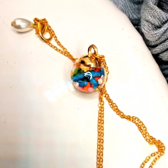 Confetti colorful sprinkle candy glass pendant necklace 10in. Artisan made - Picture 2 of 2